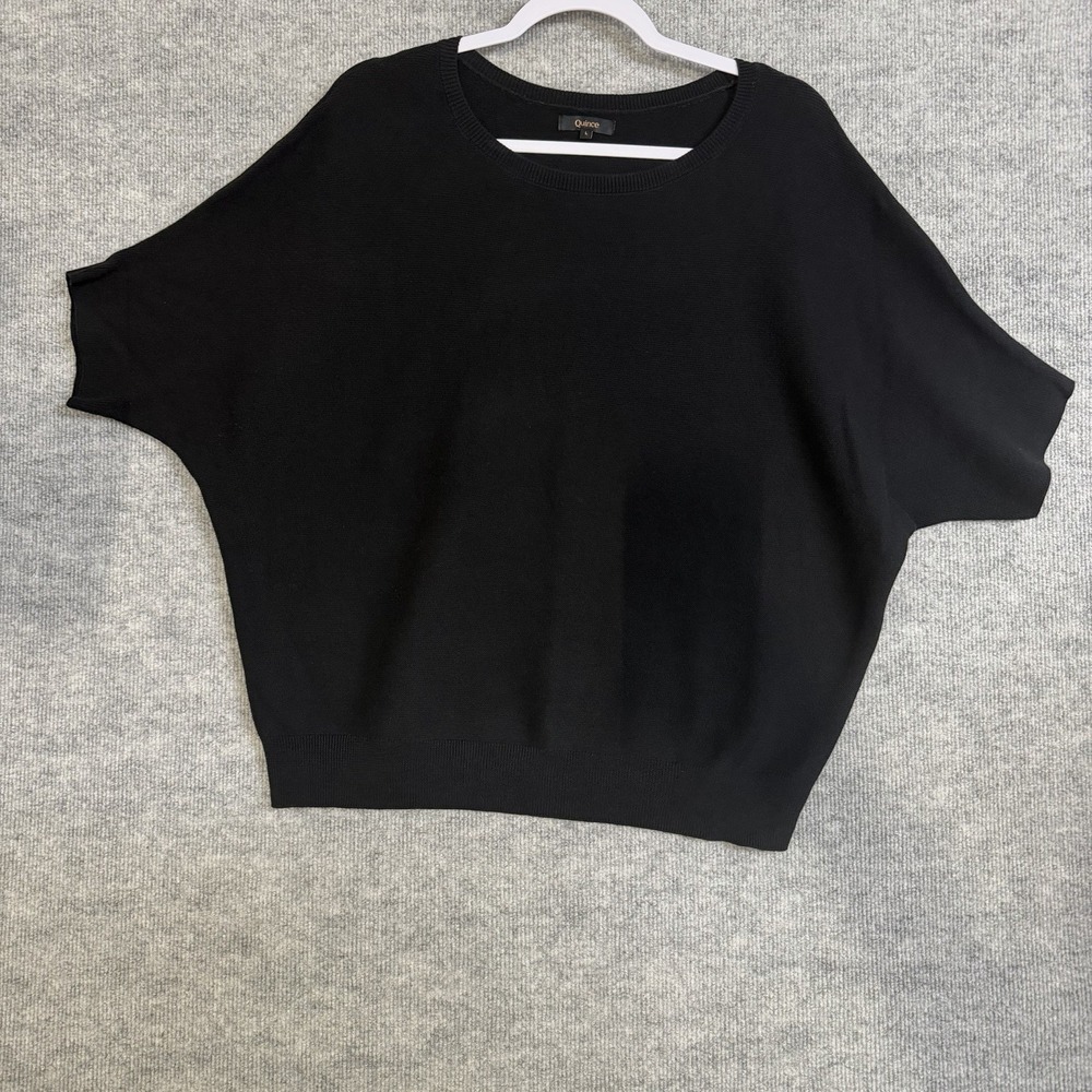 Quince Size-L Womens Top Cotton Cashmere Link-Stitch Sweater Heather Charcoal